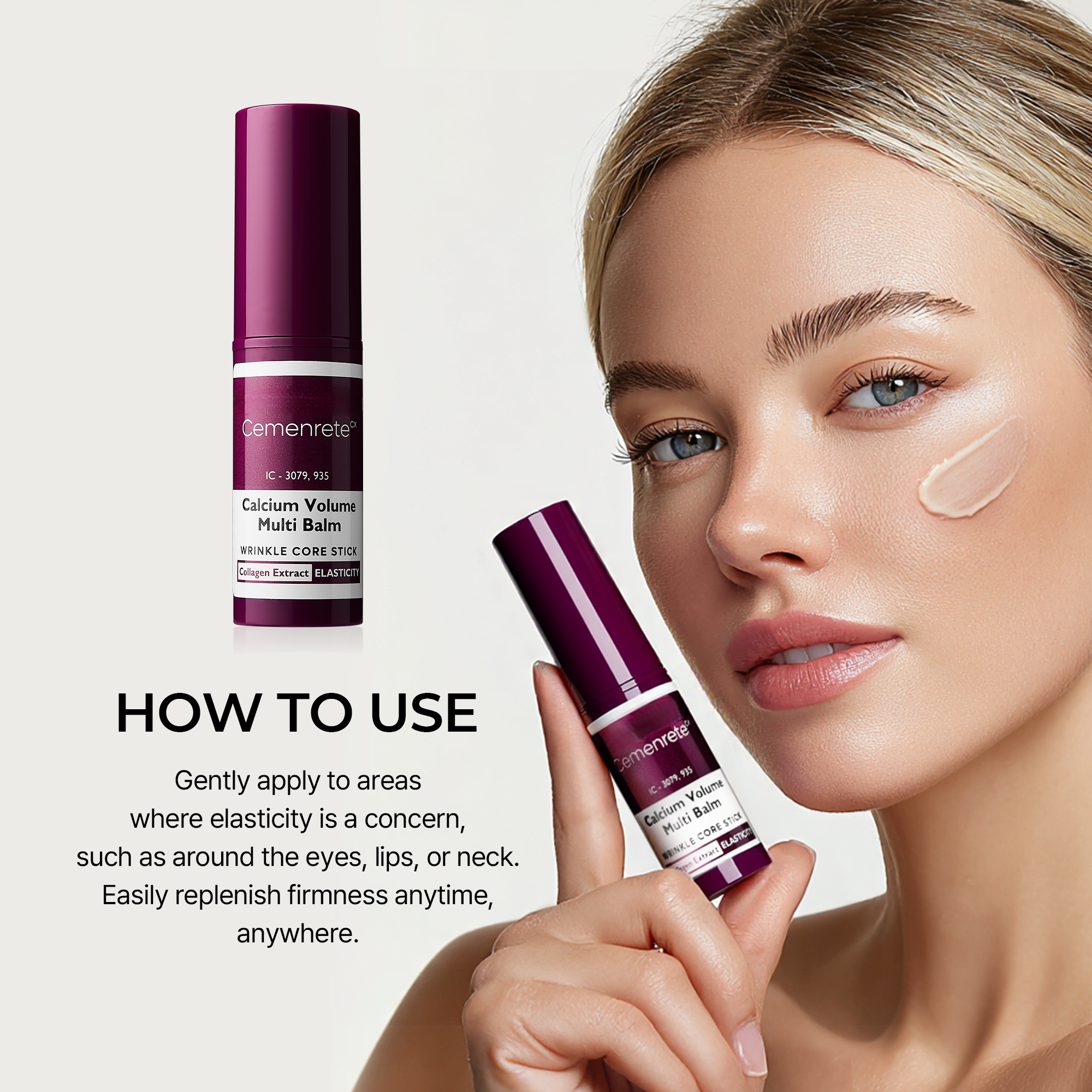 Calcium Multi Balm Anti-Aging Stick with REBORNIC Calcium and Collagen for Wrinkles