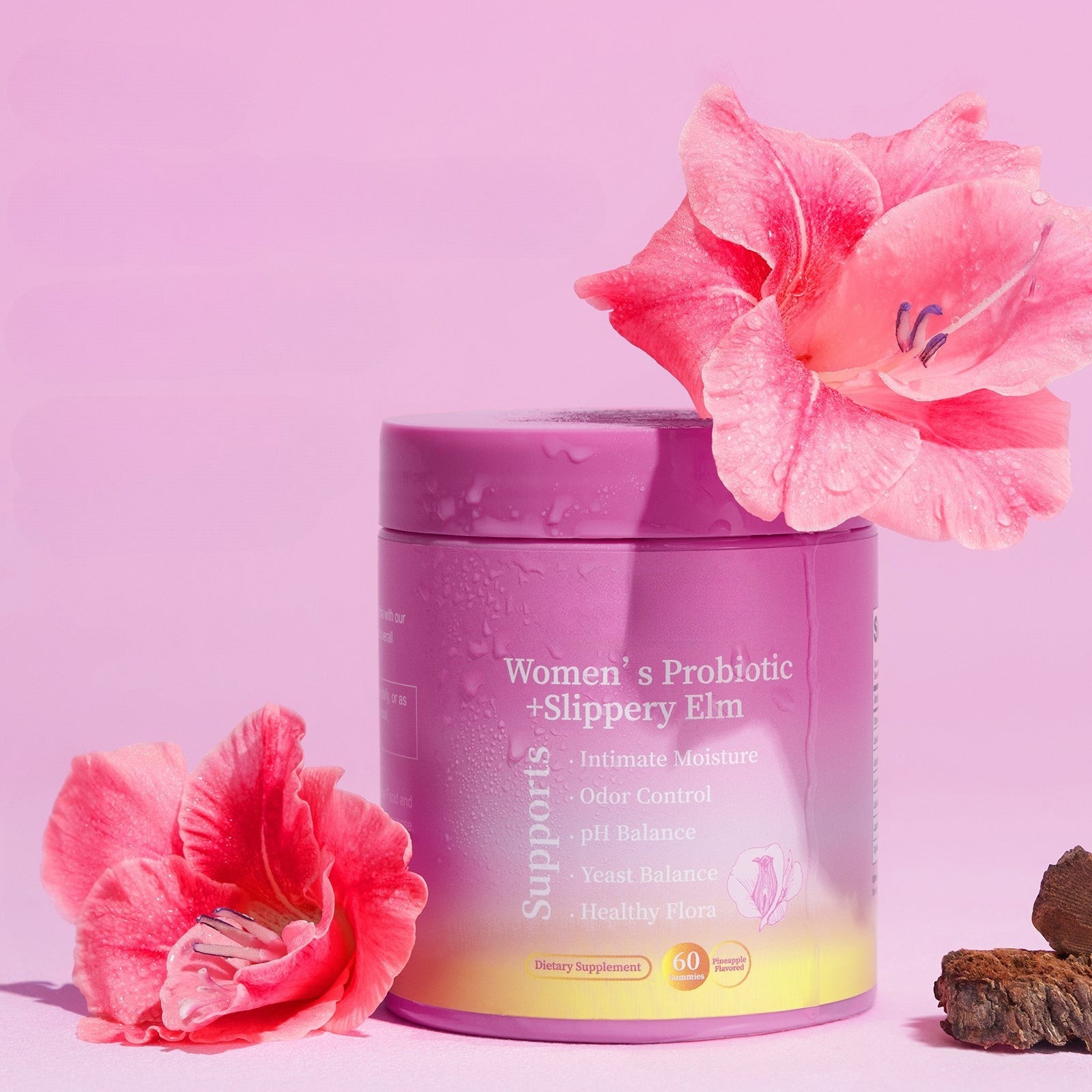 Women's Probiotic Gummies with Slippery Elm for Digestive and pH Balance Support