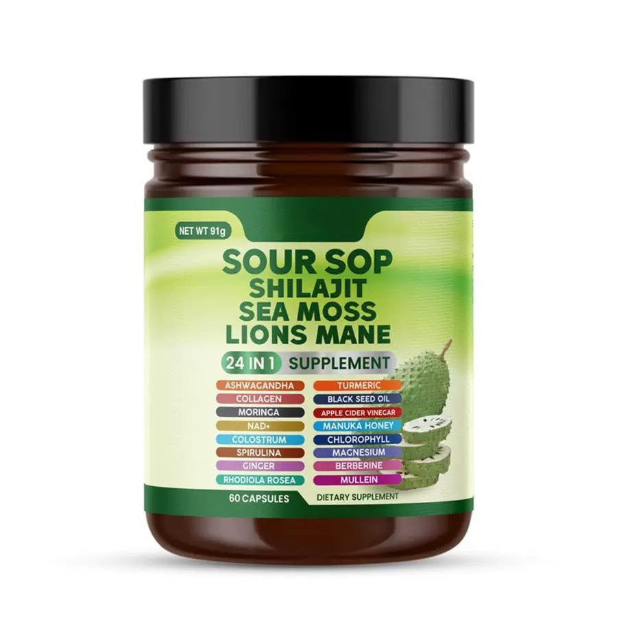 24-in-1 Soursop Wellness Supplement with Sea Moss, Black Seed Oil and Turmeric
