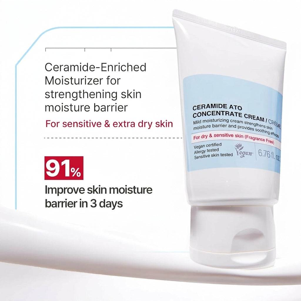 Ceramide Ato Concentrate Cream for Dry and Sensitive Skin with 100-Hour Hydration