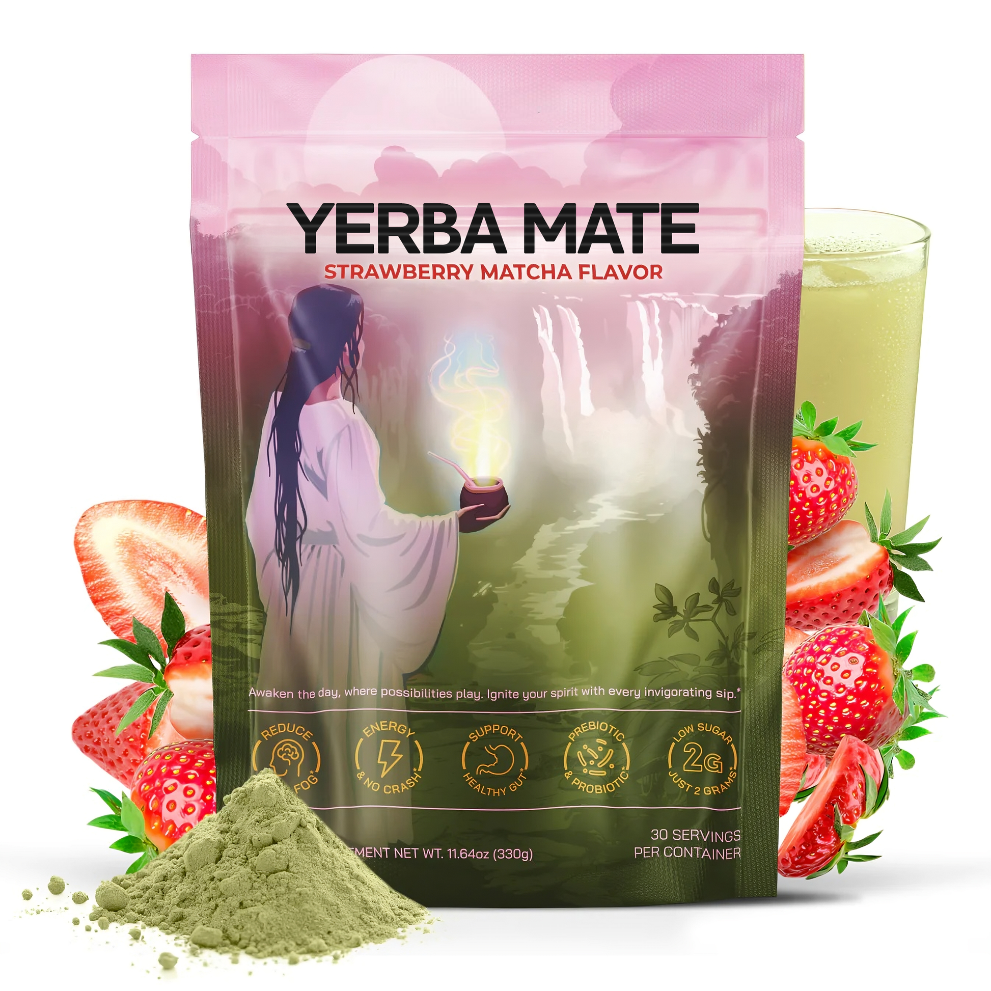Yerba Mate Instant Tea Powder with Lion's Mane, L-Theanine and Probiotics