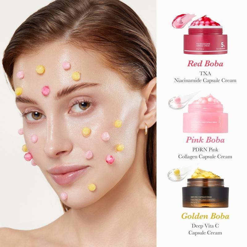 Mix & Match Boba Cream Set Korean Skincare Capsule Creams with Niacinamide and Peptides