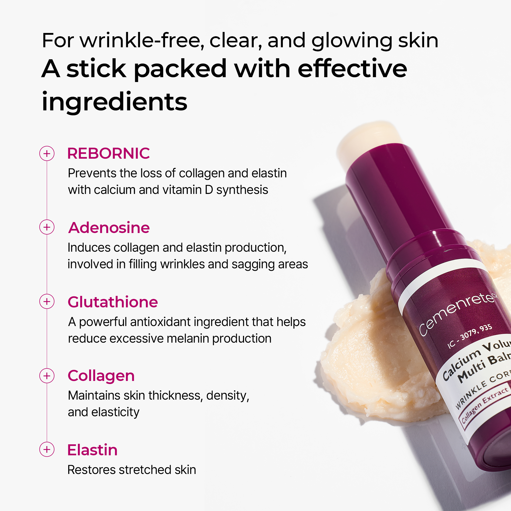 Calcium Multi Balm Anti-Aging Stick with REBORNIC Calcium and Collagen for Wrinkles