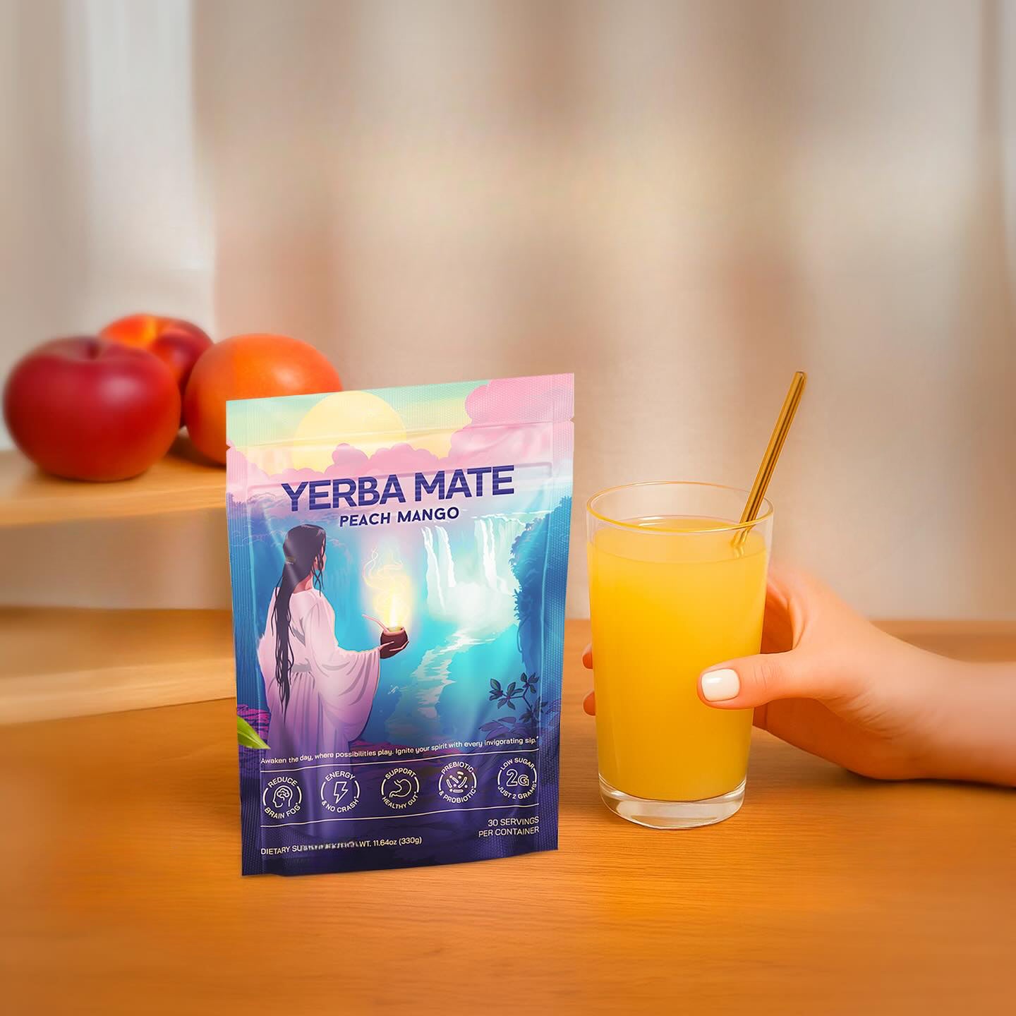 Yerba Mate Instant Tea Powder with Lion's Mane, L-Theanine and Probiotics