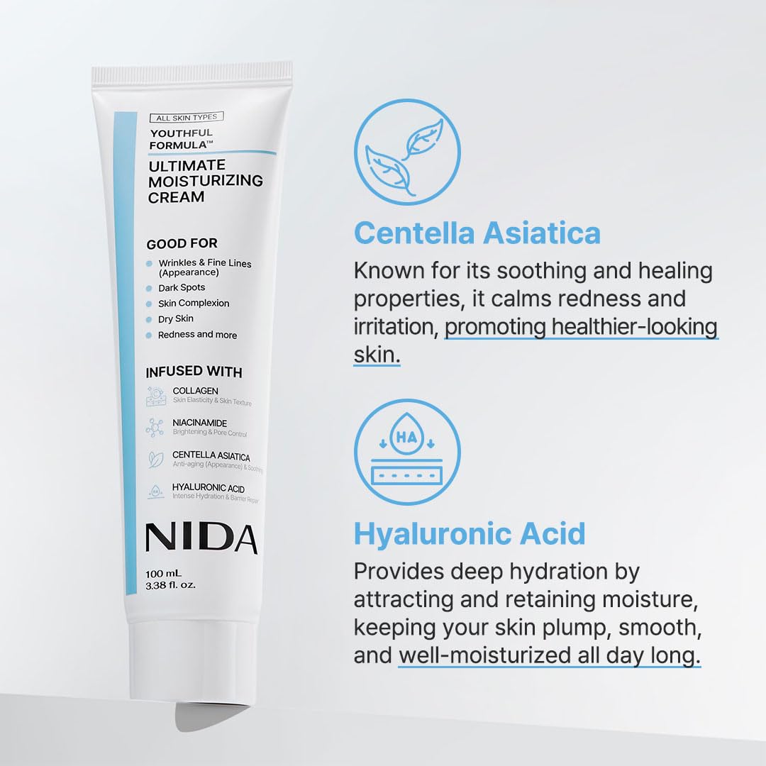 NIDA Youthful Ultimate Moisturizing Cream with Niacinamide, Hyaluronic Acid and Collagen