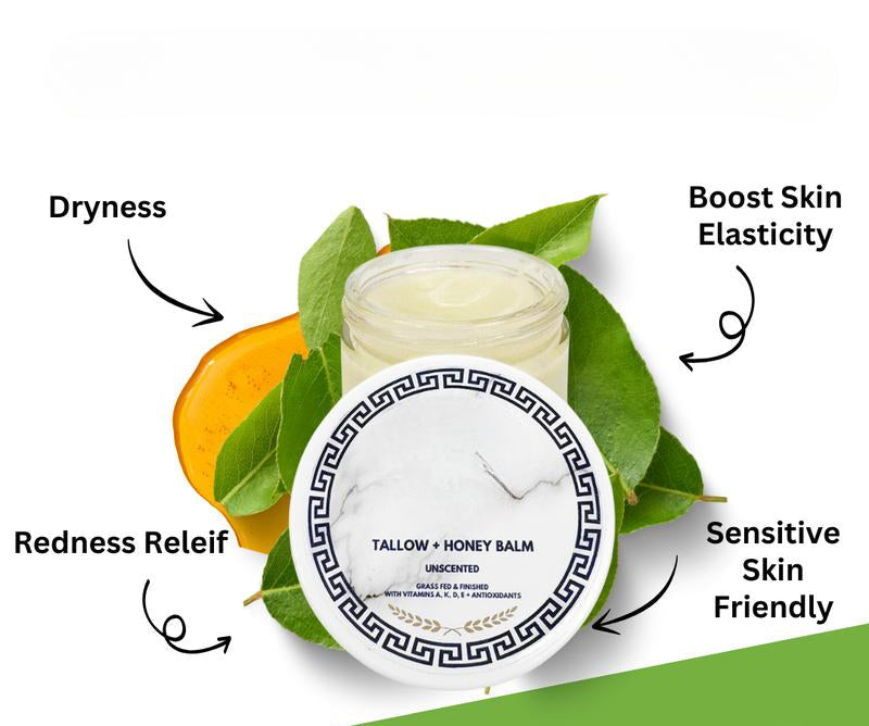 Grass-Fed Tallow and Honey Balm with Vitamins A, D, E and K for Radiant Skin