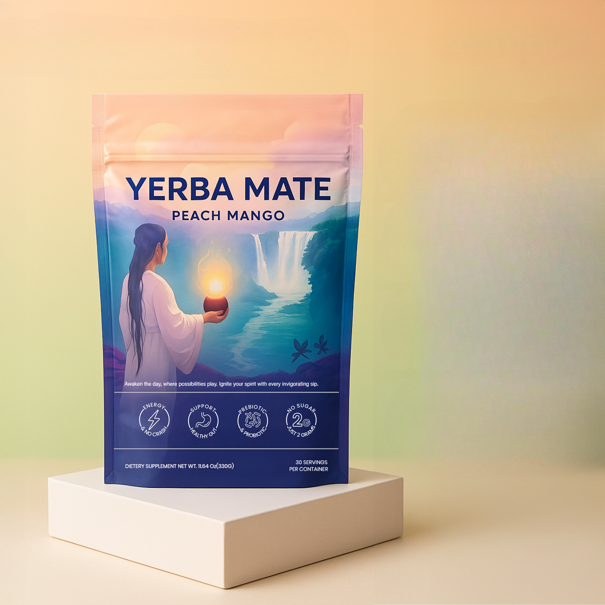 Yerba Mate Instant Tea Powder with Lion's Mane, L-Theanine and Probiotics
