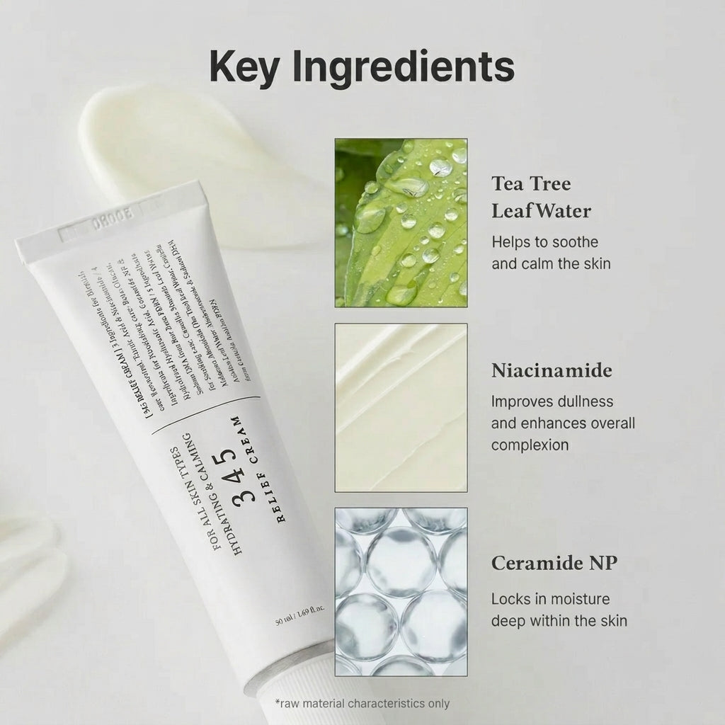 345 Relief Cream with Niacinamide and Ceramide NP for Acne-Prone Skin