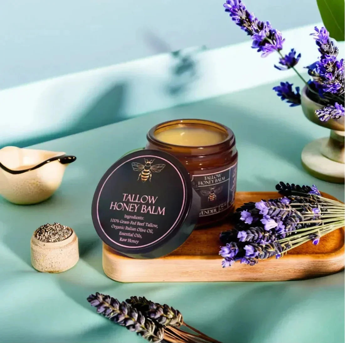 Organic Tallow Honey Balm with Grass-Fed Beef Tallow, Olive Oil and Raw Honey