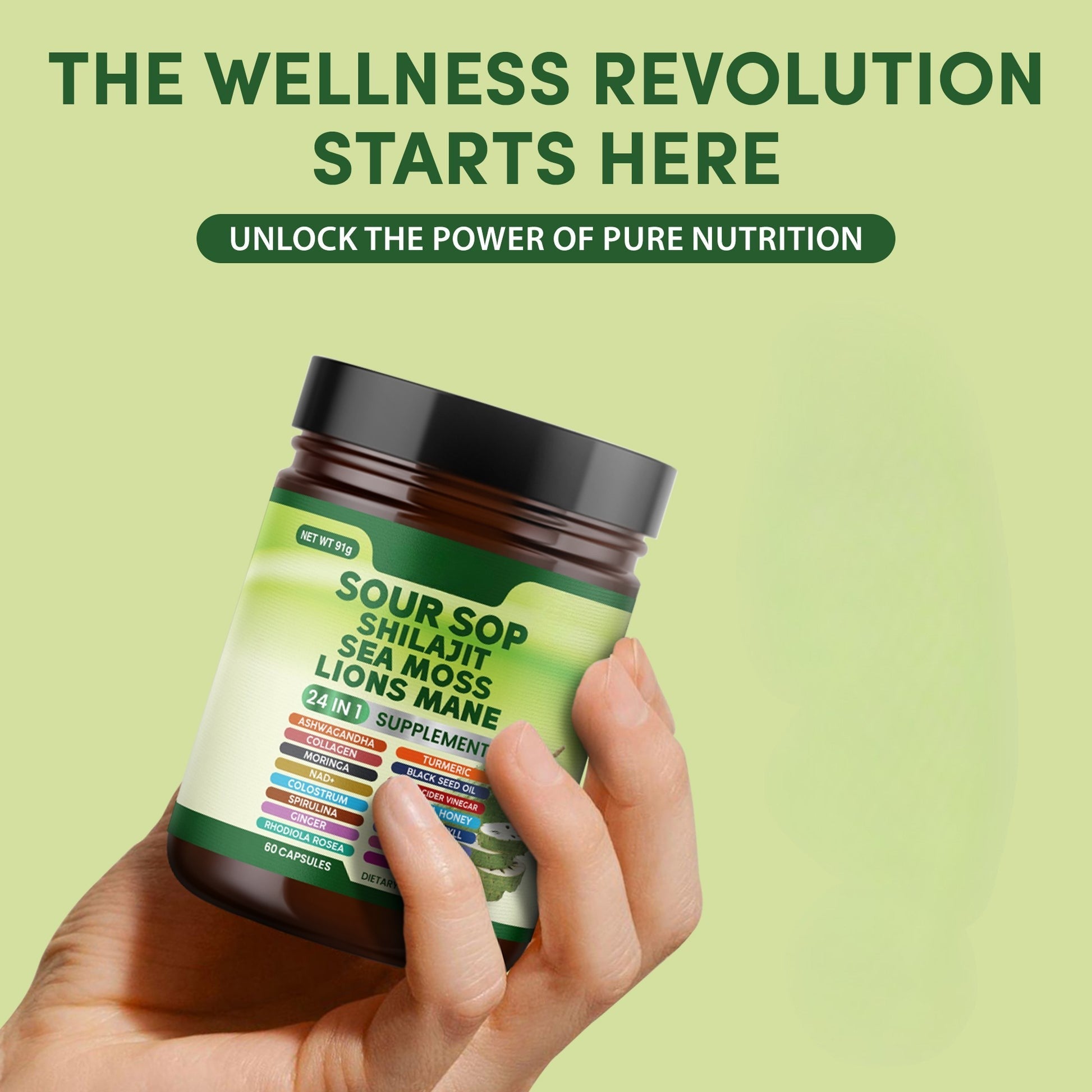 24-in-1 Soursop Wellness Supplement with Sea Moss, Black Seed Oil and Turmeric