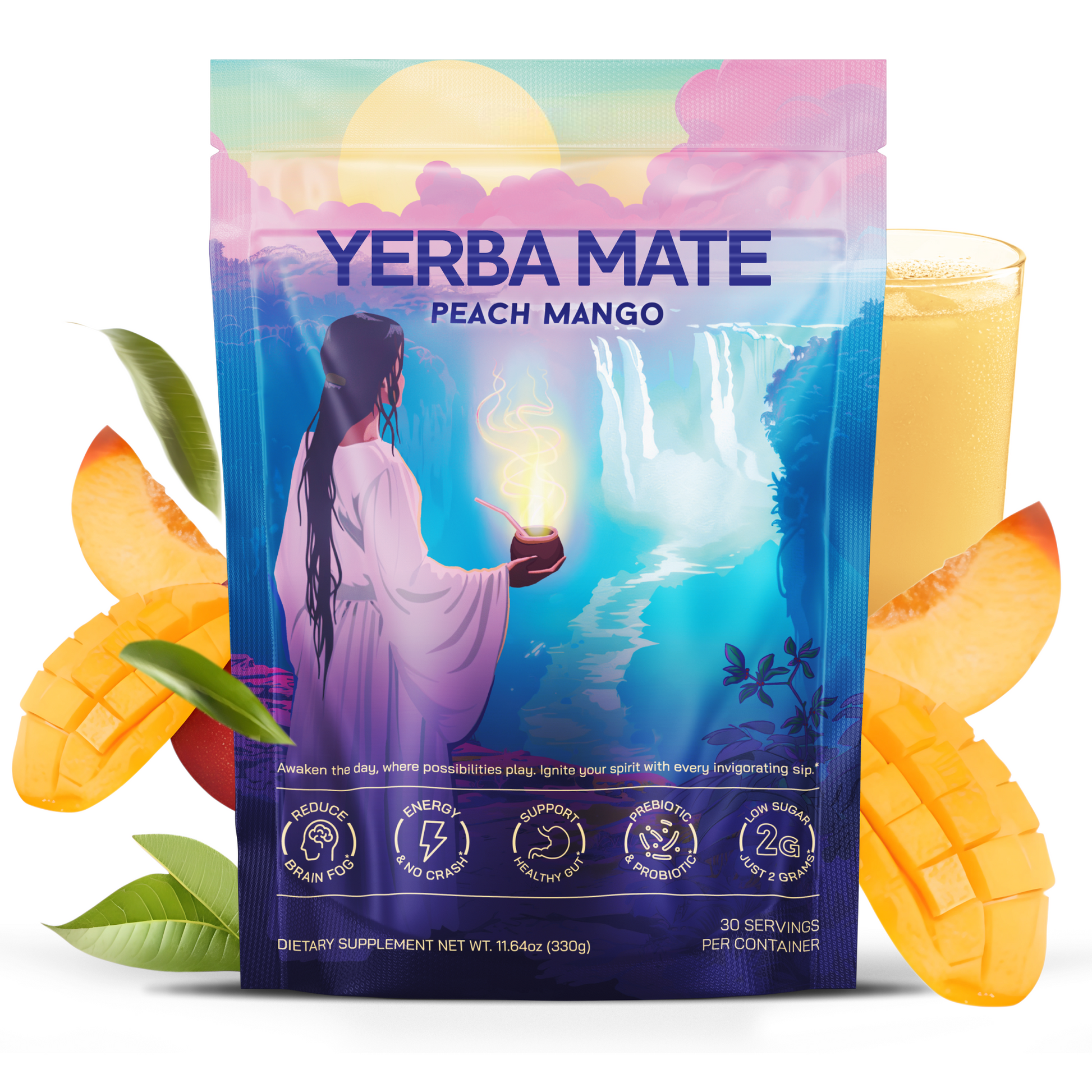 Yerba Mate Instant Tea Powder with Lion's Mane, L-Theanine and Probiotics