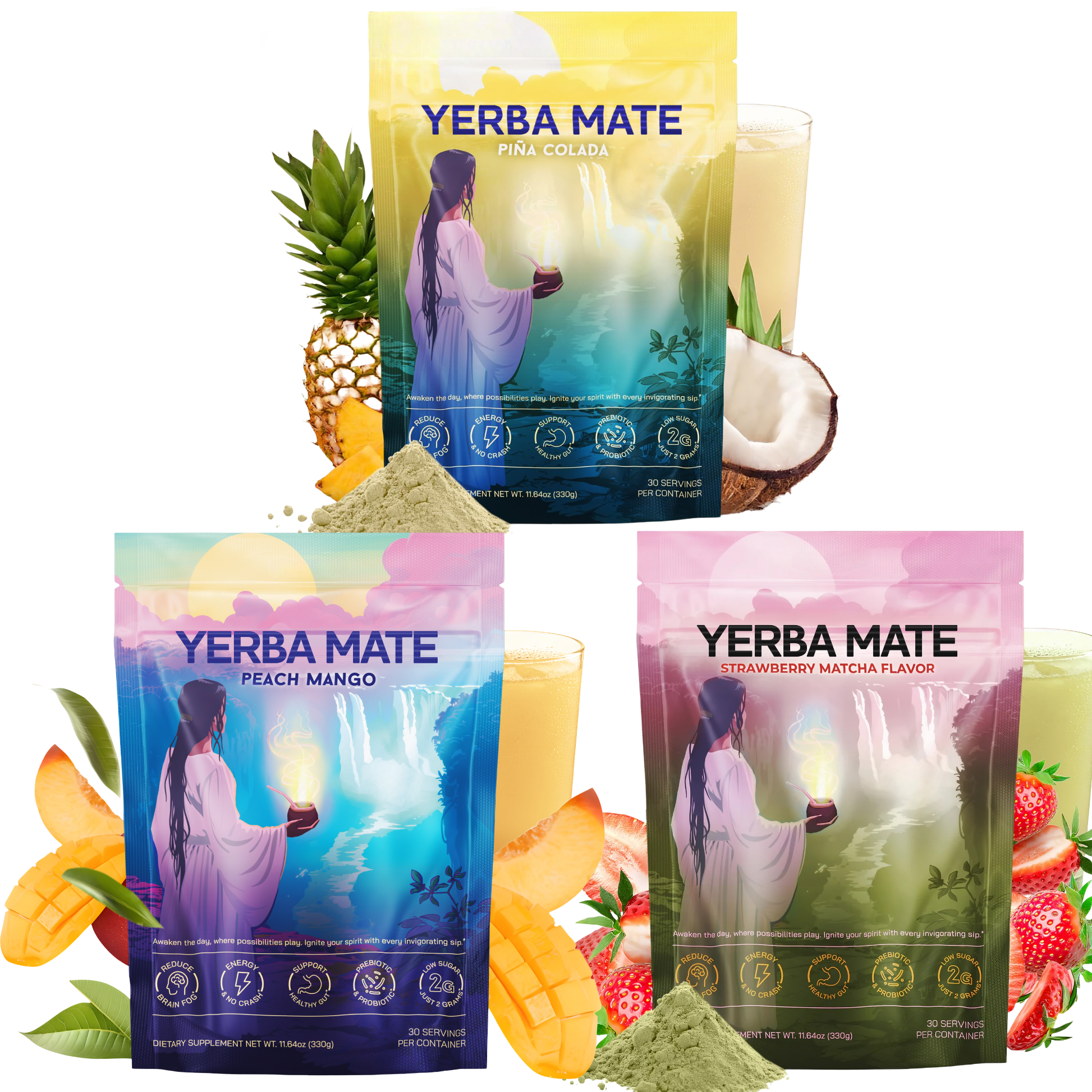 Yerba Mate Instant Tea Powder with Lion's Mane, L-Theanine and Probiotics